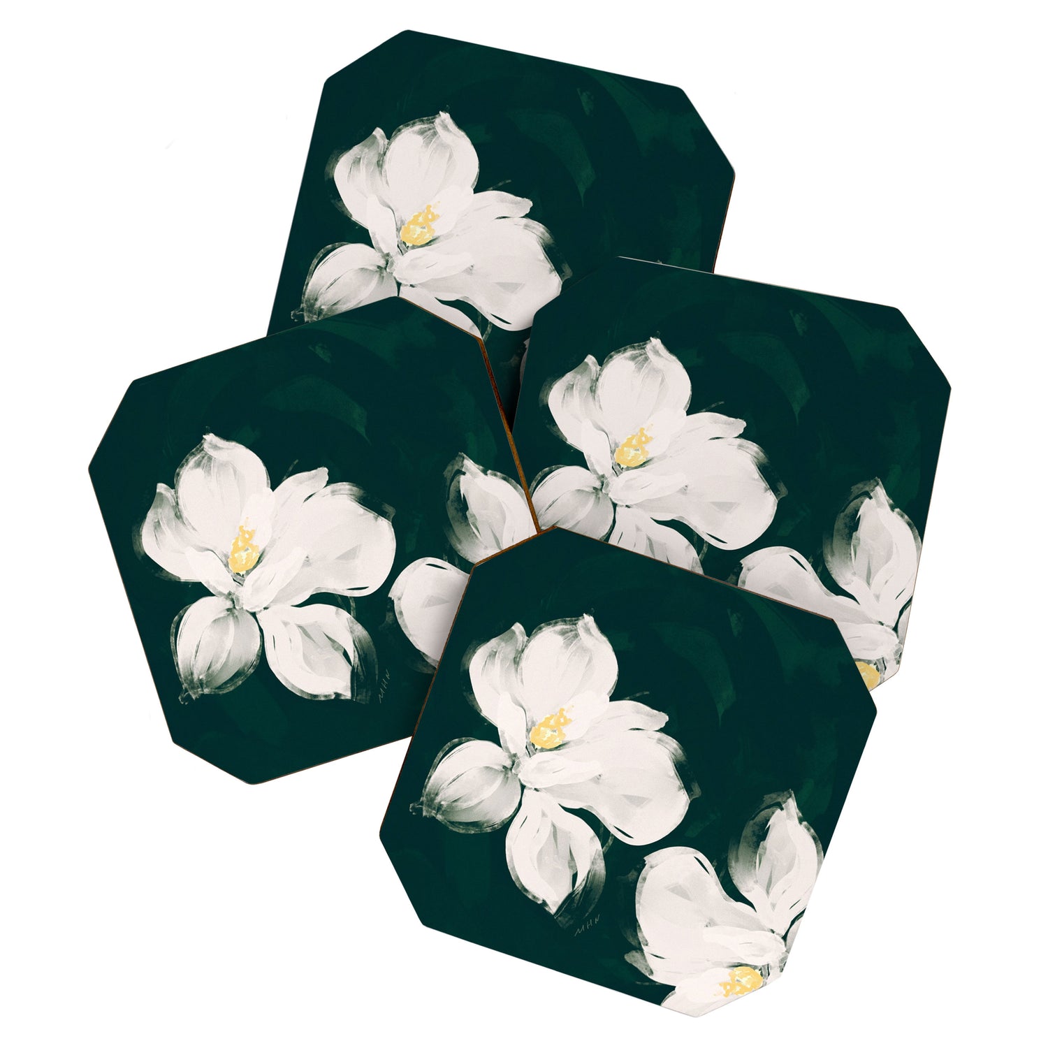 White Flowers On Green Coaster Gallery Image 1