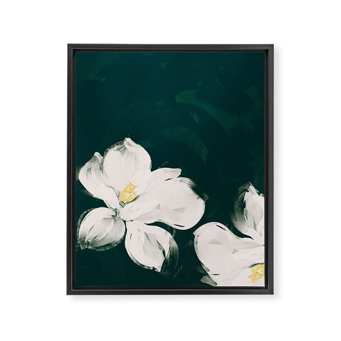 White Flowers On Green Framed Canvas Print Gallery Image 1