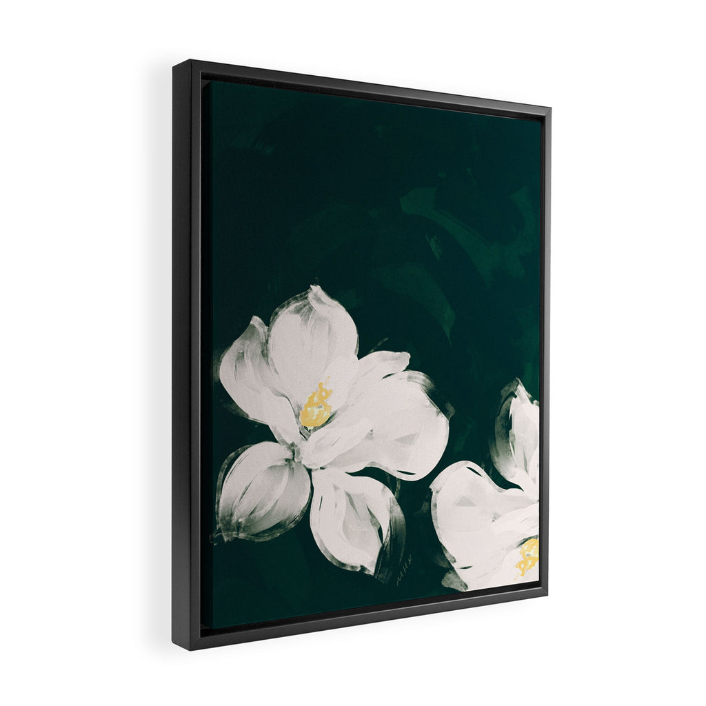 White Flowers On Green Framed Canvas Print Gallery Image 2