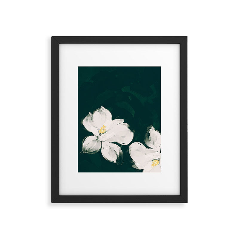 White Flowers On Green Framed Art Print Gallery Image 6
