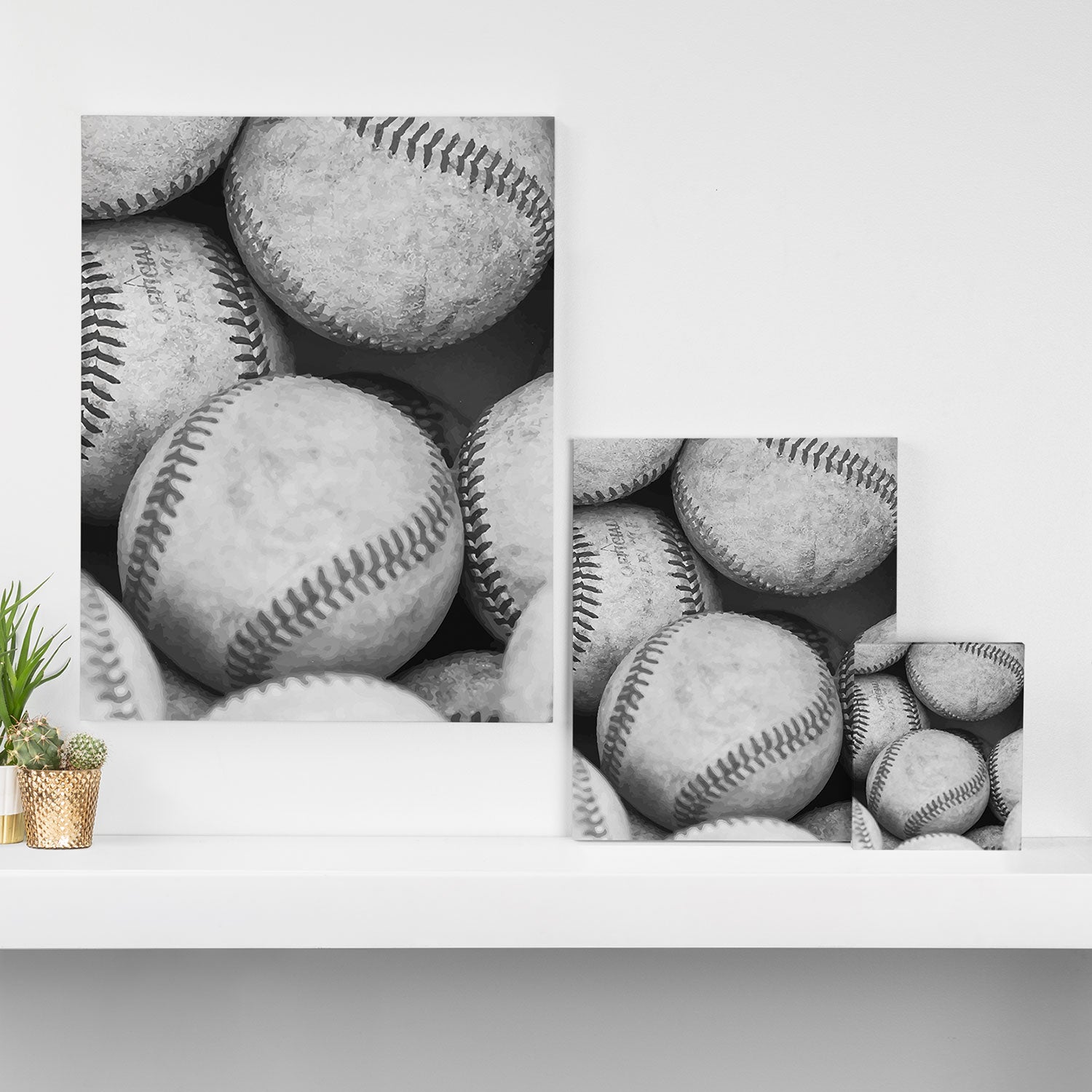 Baseballs Black & White Graphic Illustration Design Canvas Print Gallery Image 3
