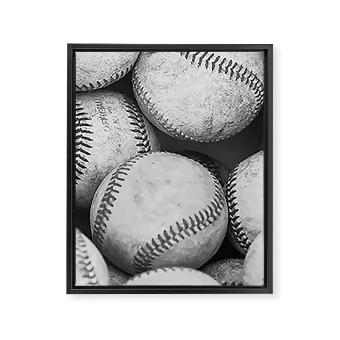 Baseballs Black & White Graphic Illustration Design Framed Canvas Print Gallery Image 1