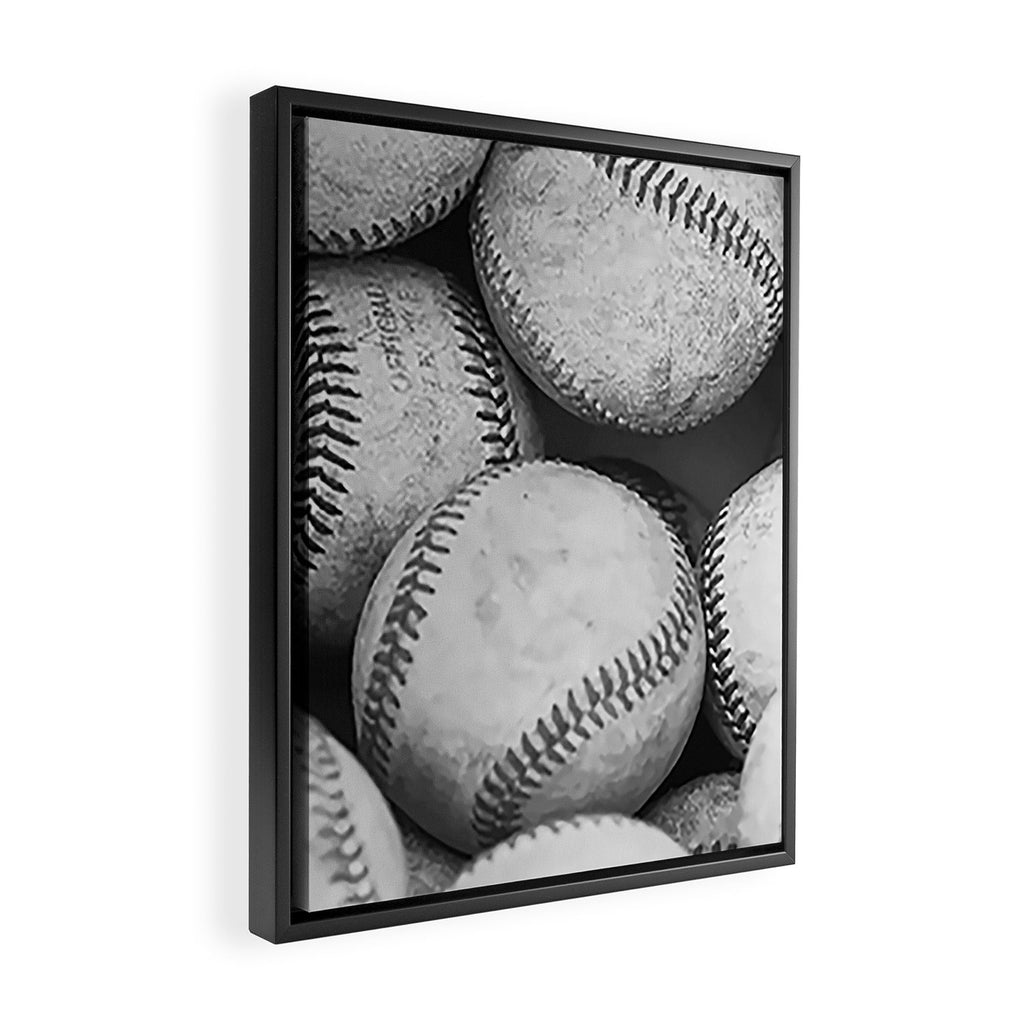 Baseballs Black & White Graphic Illustration Design Framed Canvas Print Gallery Image 2
