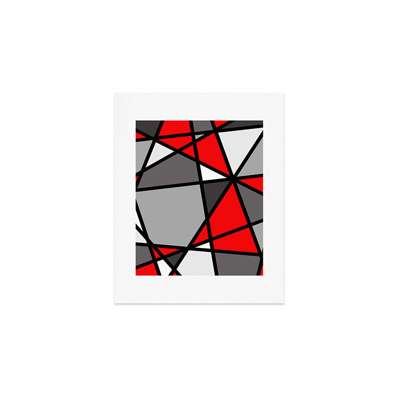 Triangels Geometric Lines red - grey - white Art Print Gallery Image 1
