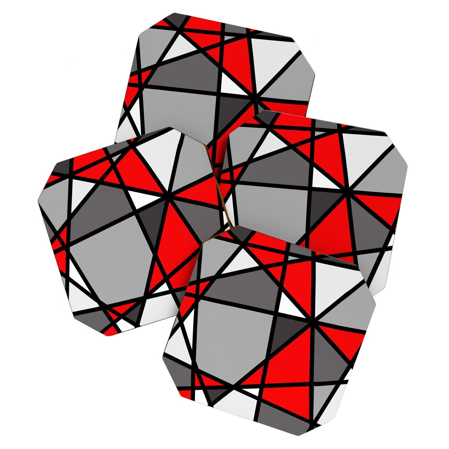 Triangels Geometric Lines red - grey - white Coaster Gallery Image 1