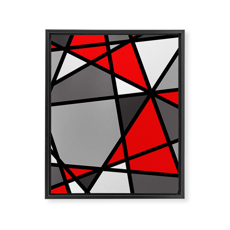 Triangels Geometric Lines red - grey - white Framed Canvas Print Gallery Image 6