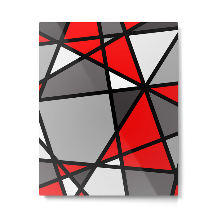 Triangels Geometric Lines red - grey - white Metal Print Gallery Image 1