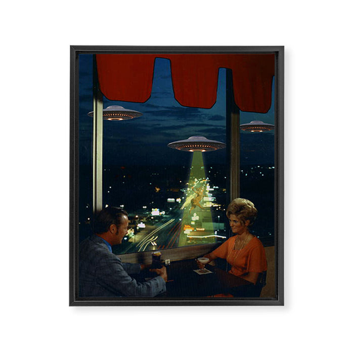 Meow! Cat abduction Framed Canvas Print Gallery Image 1