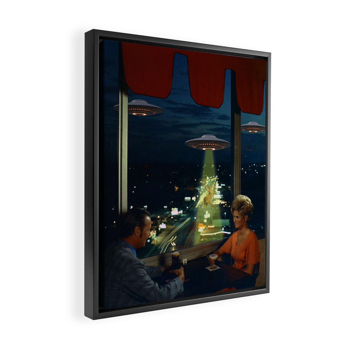 Meow! Cat abduction Framed Canvas Print Gallery Image 2