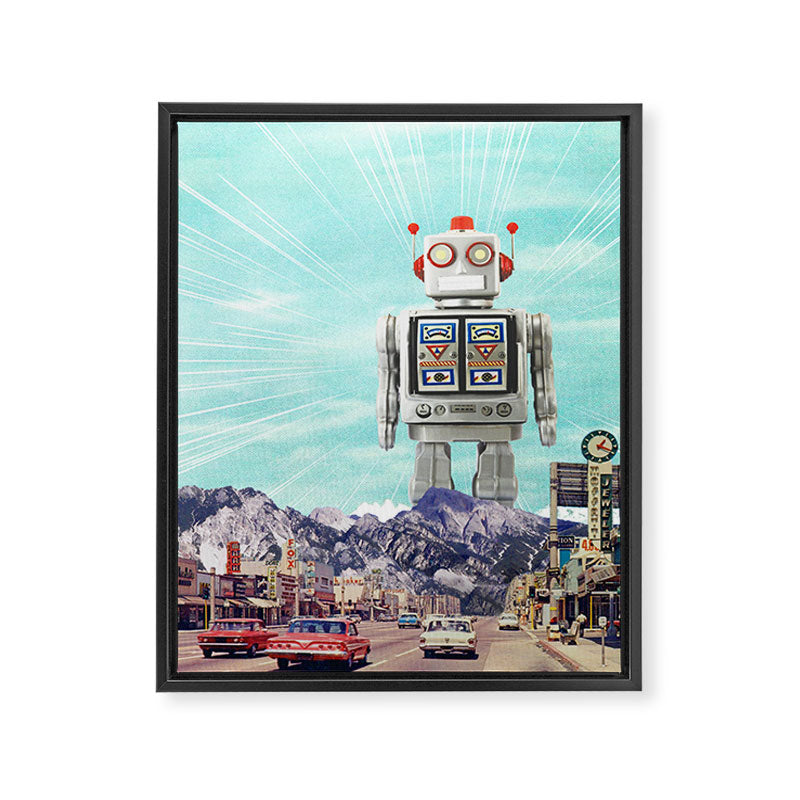 Robot in Town Framed Canvas Print Gallery Image 6