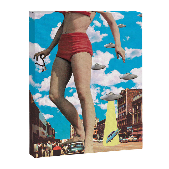 She's arrived (Giant woman & UFO) Canvas Print Gallery Image 1