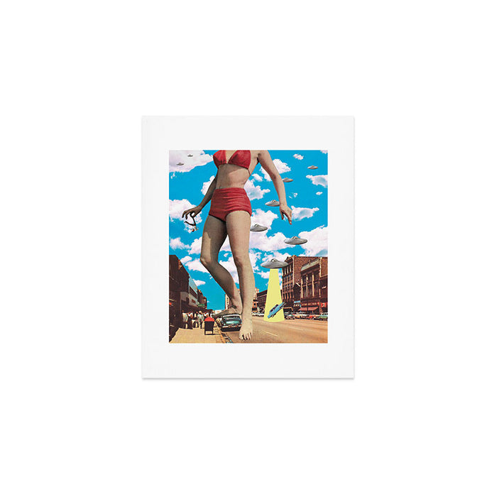 She's arrived (Giant woman & UFO) Art Print Gallery Image 1