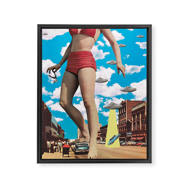 She's arrived (Giant woman & UFO) Framed Canvas Print Gallery Image 6