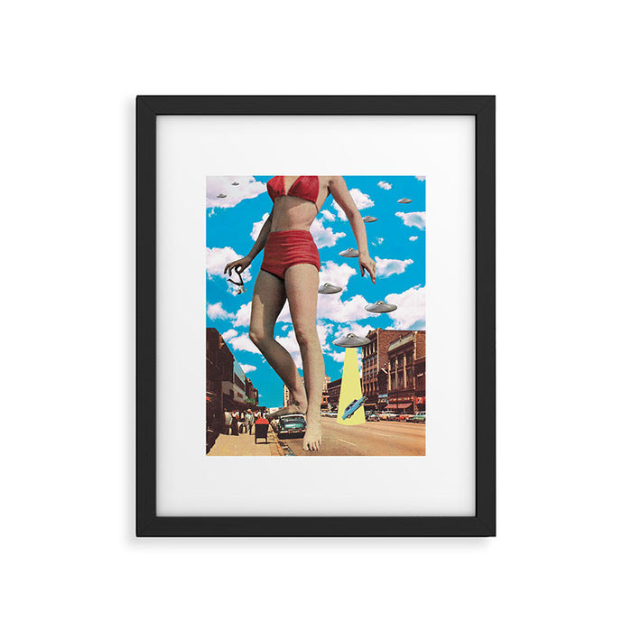 She's arrived (Giant woman & UFO) Framed Art Print Gallery Image 1
