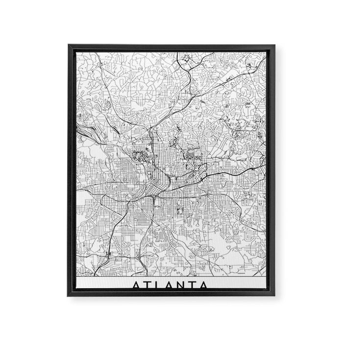 Atlanta White Map Framed Canvas Print Gallery Image 1