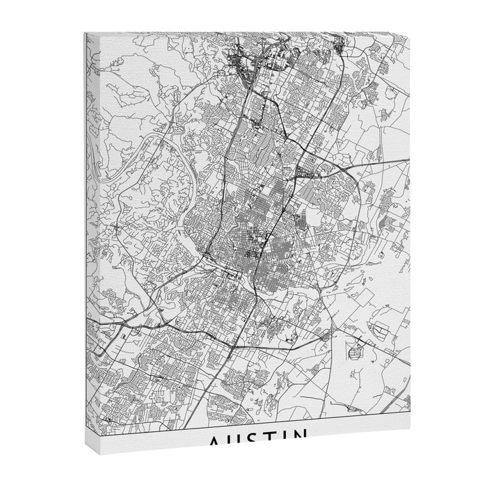 Austin White Map Canvas Print Gallery Image 1