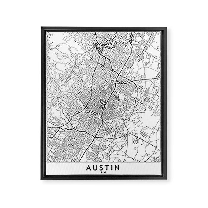 Austin White Map Framed Canvas Print Gallery Image 1