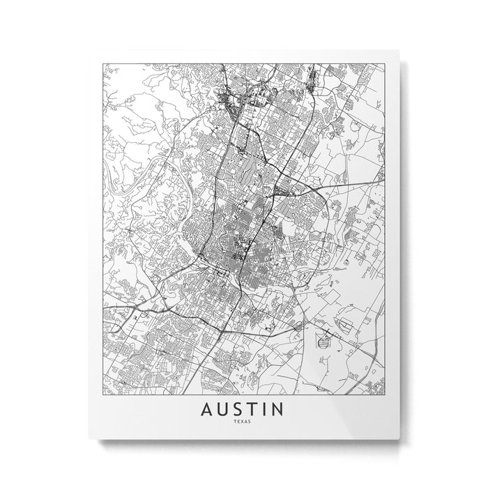 Austin White Map Metal Print Gallery Image 1
