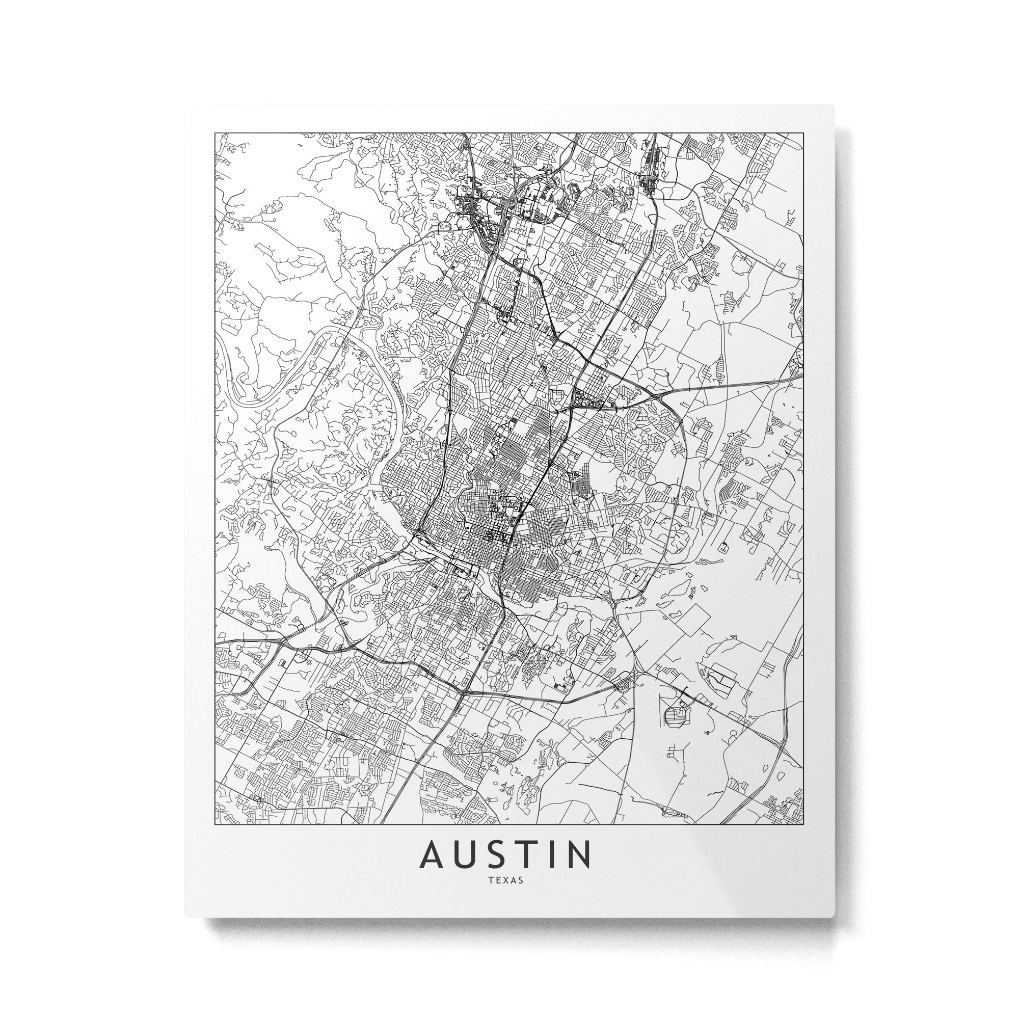 Austin White Map Metal Print Gallery Image 4