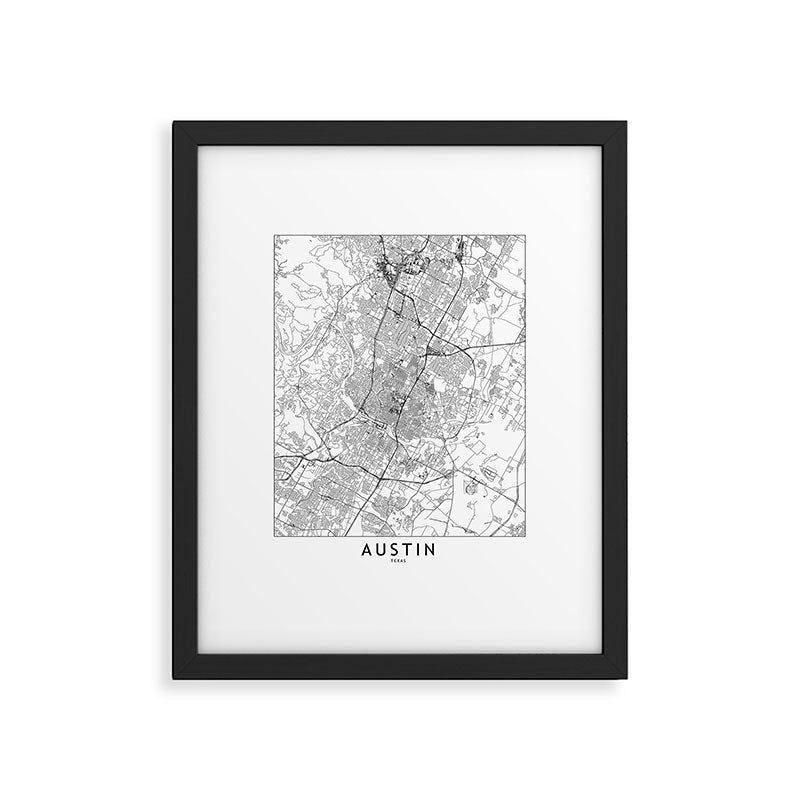 Austin White Map Framed Art Print Gallery Image 5
