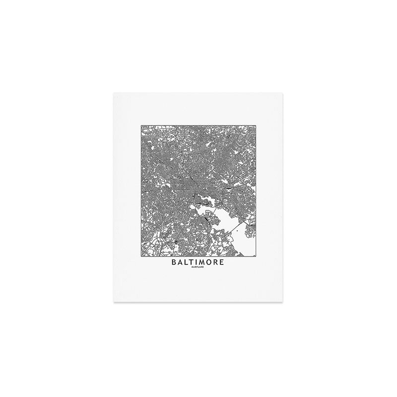 Baltimore White Map Art Print Gallery Image 1