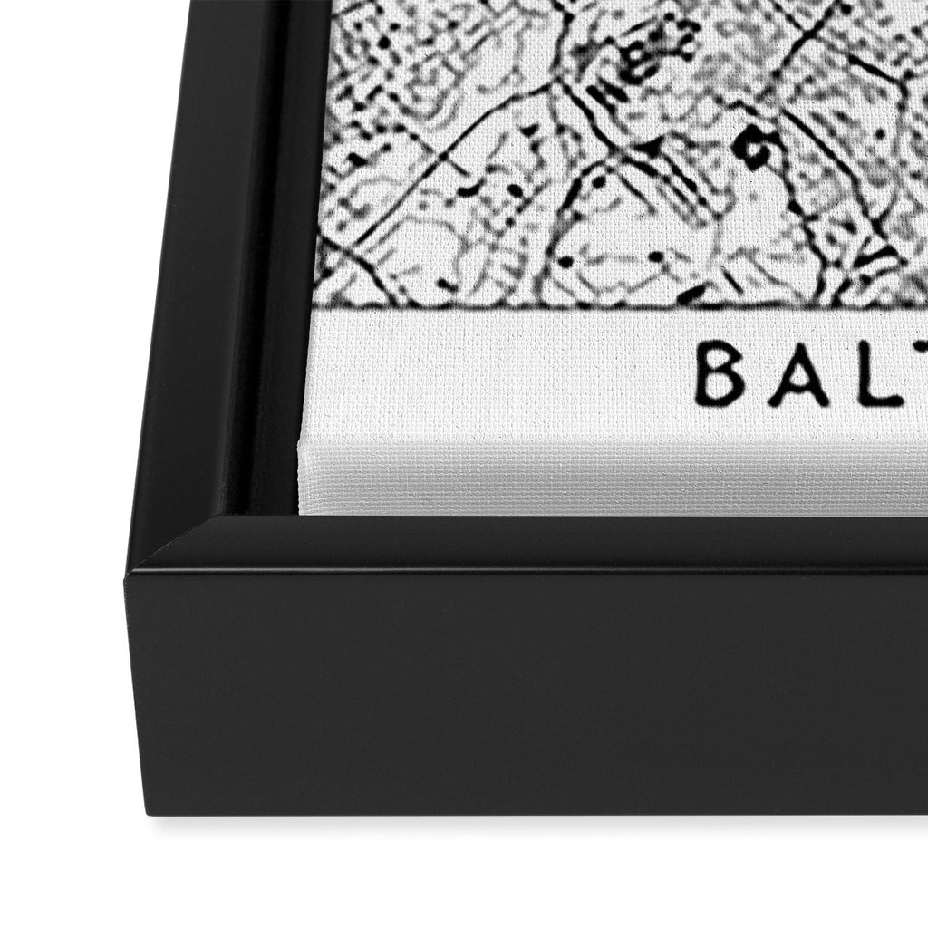 Baltimore White Map Framed Canvas Print Gallery Image 3