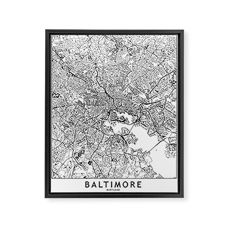 Baltimore White Map Framed Canvas Print Gallery Image 8