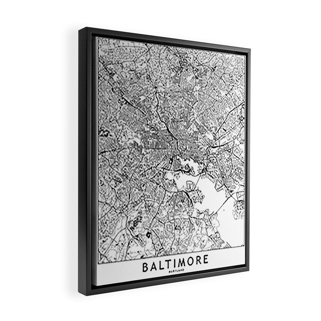 Baltimore White Map Framed Canvas Print Gallery Image 2