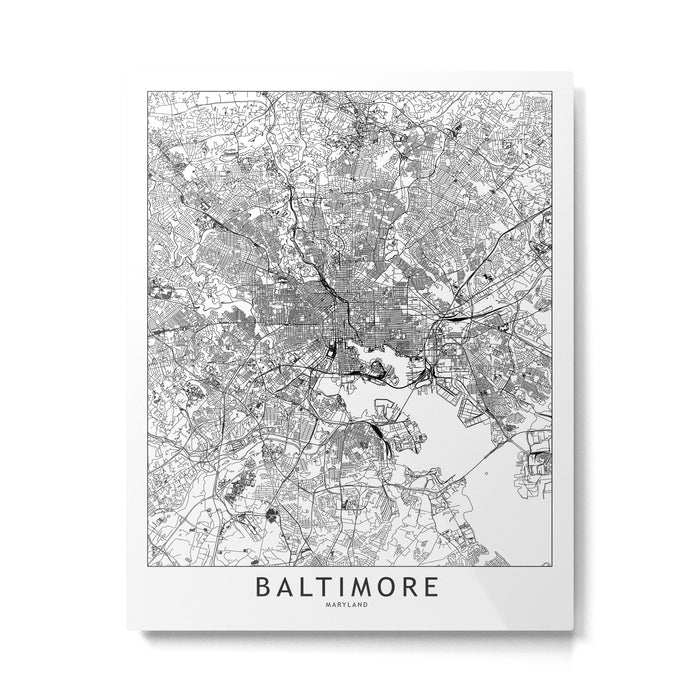 Baltimore White Map Metal Print Gallery Image 1