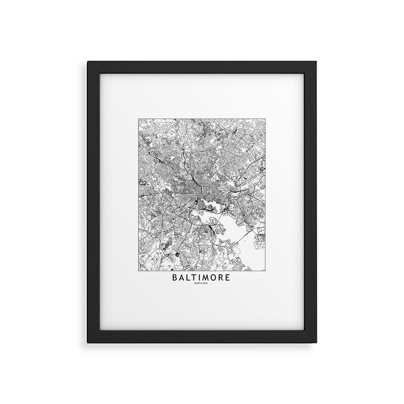Baltimore White Map Framed Art Print Gallery Image 6