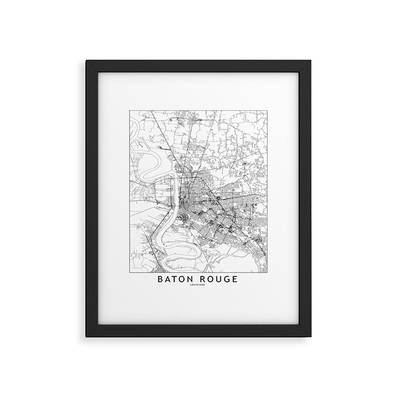 Baton Rouge White Map Framed Art Print Gallery Image 4