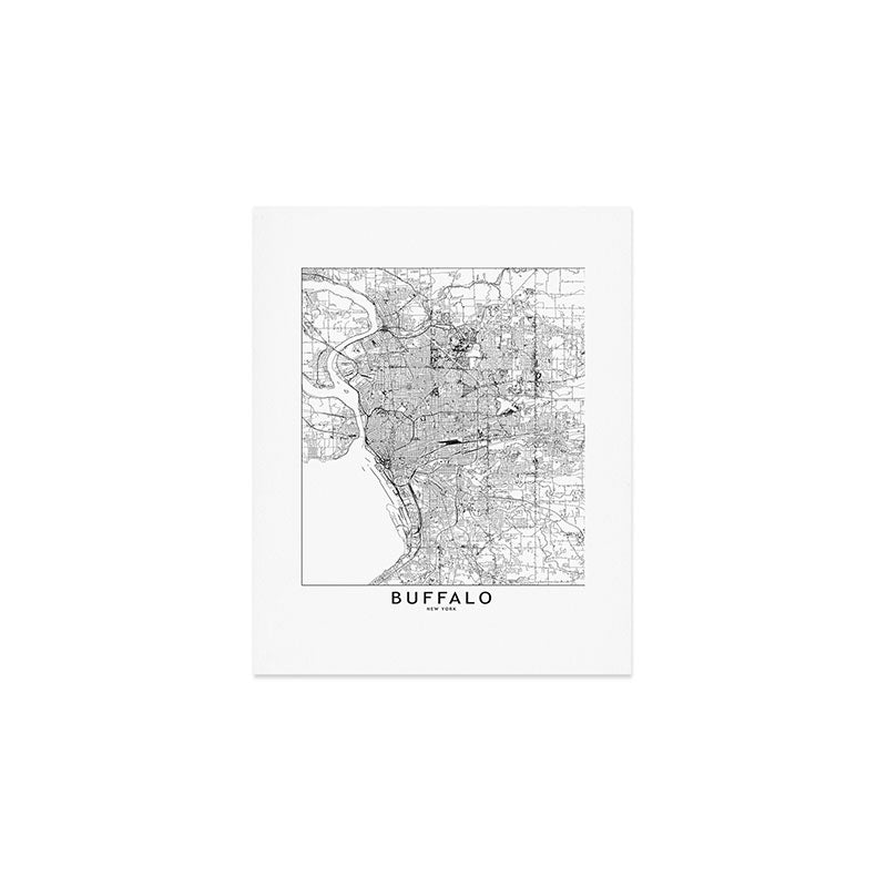 Buffalo White Map Art Print