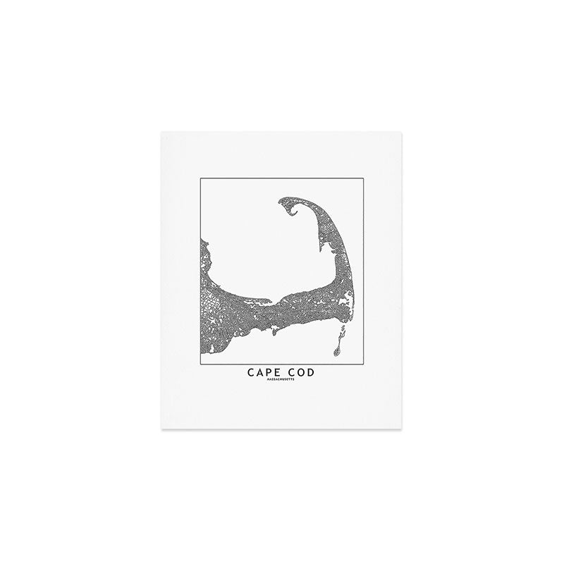Cape Cod White Map Art Print Gallery Image 1