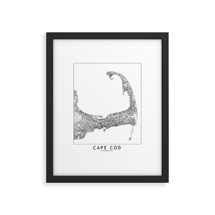 Cape Cod White Map Framed Art Print Gallery Image 1