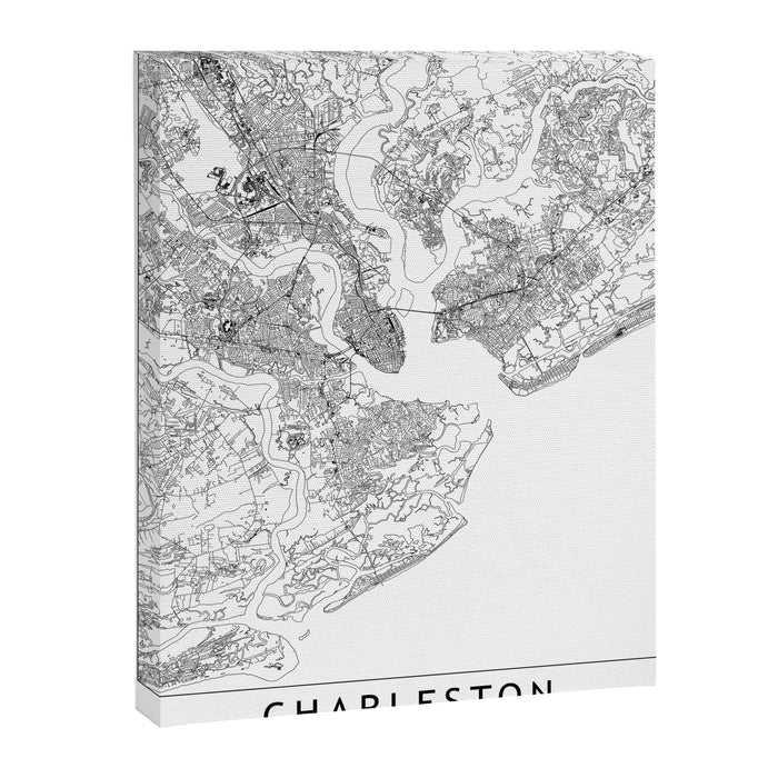 Charleston White Map Canvas Print Gallery Image 1