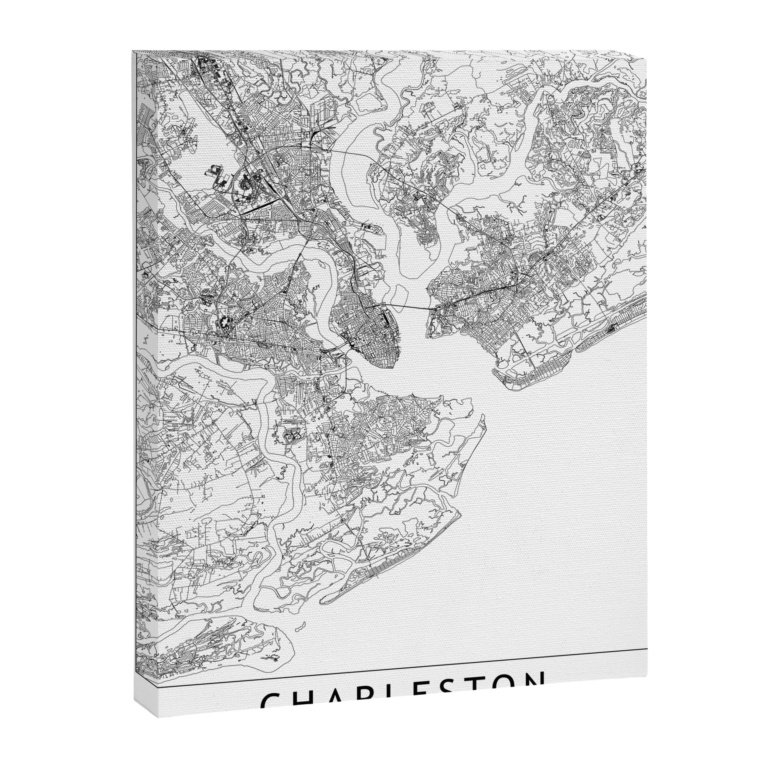 Charleston White Map Canvas Print Gallery Image 6
