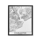Charleston White Map Framed Canvas Print Gallery Image 6