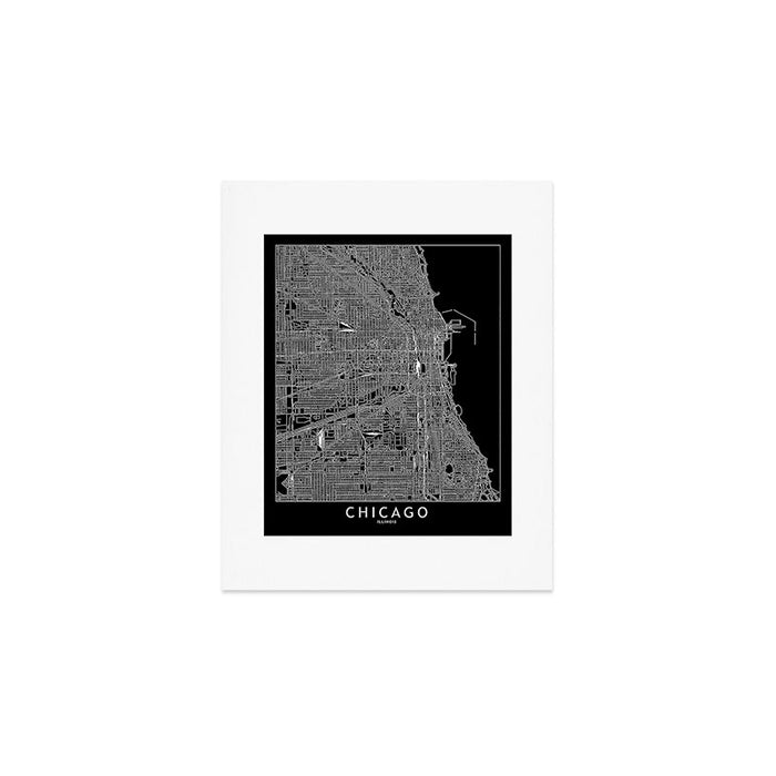 Chicago Black Map Art Print Gallery Image 1