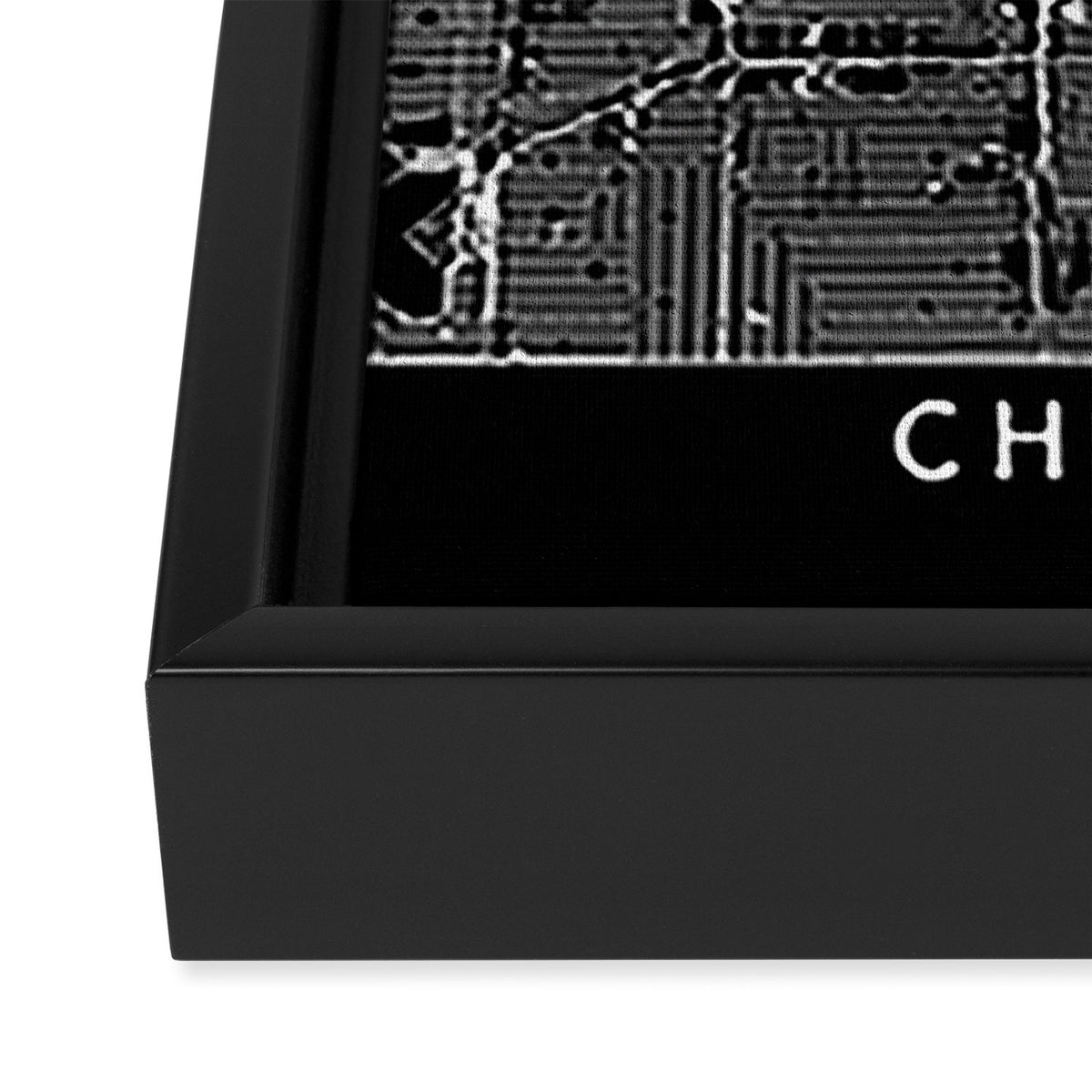 Chicago Black Map Framed Canvas Print Gallery Image 3