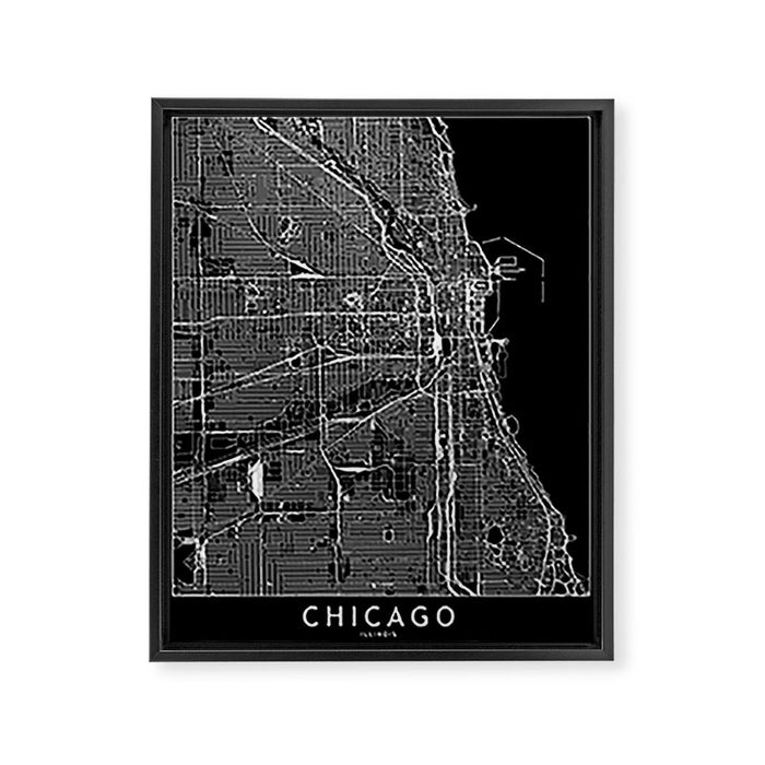 Chicago Black Map Framed Canvas Print Gallery Image 1