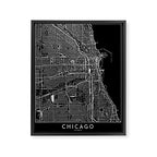 Chicago Black Map Framed Canvas Print Gallery Image 6