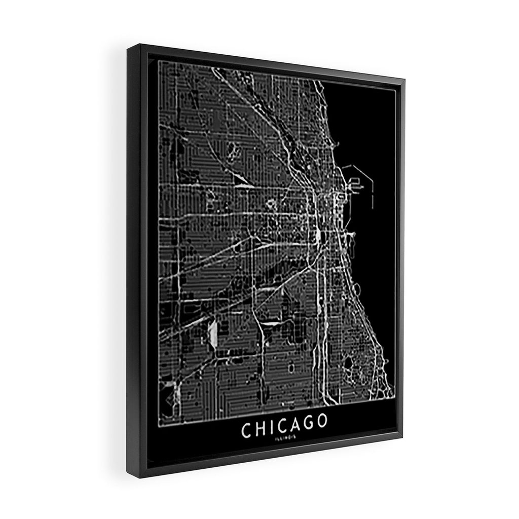 Chicago Black Map Framed Canvas Print Gallery Image 2