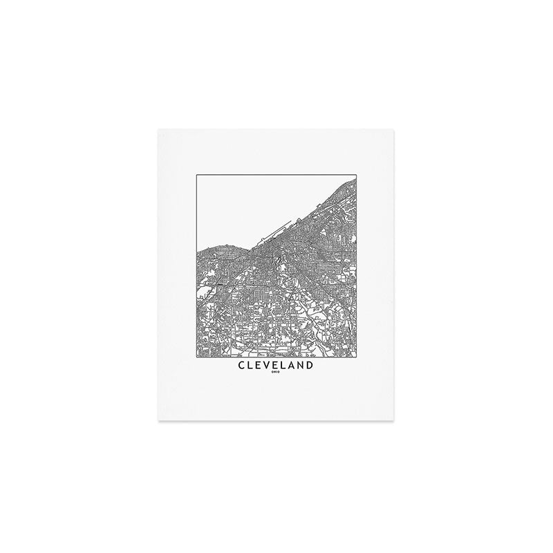 Cleveland White Map Art Print Gallery Image 1