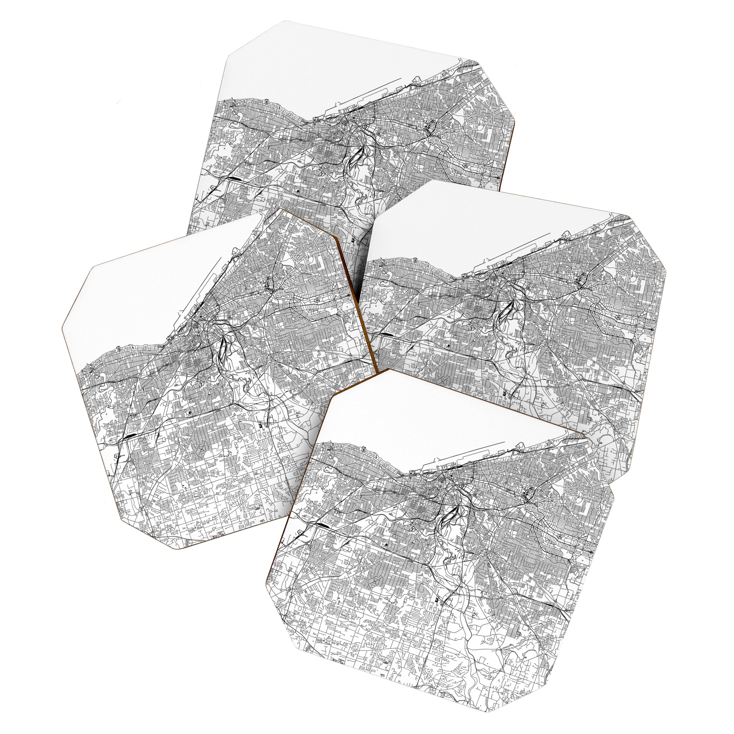Cleveland White Map Coaster Gallery Image 1