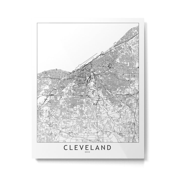 Cleveland White Map Metal Print Gallery Image 1