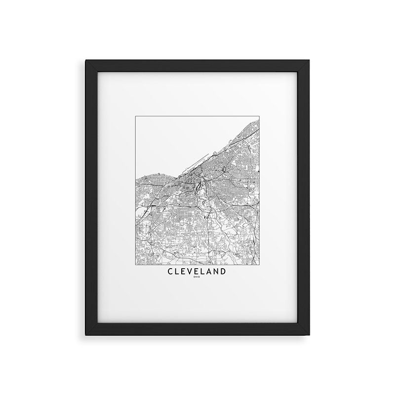 Cleveland White Map Framed Art Print Gallery Image 5