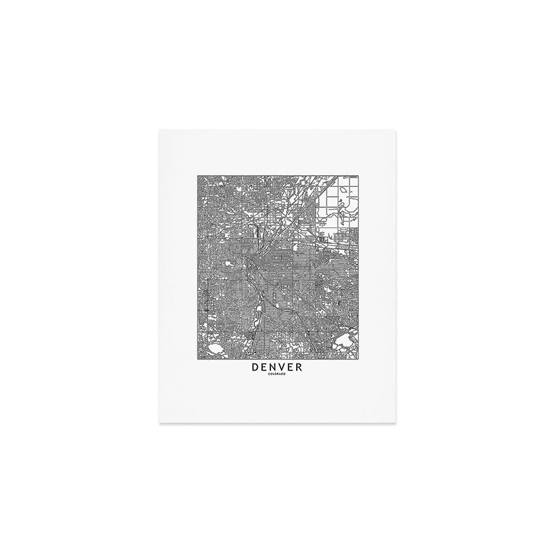 Denver White Map Art Print Gallery Image 1