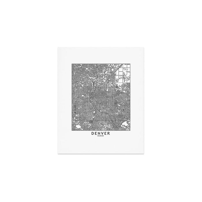 Denver White Map Art Print Gallery Image 1