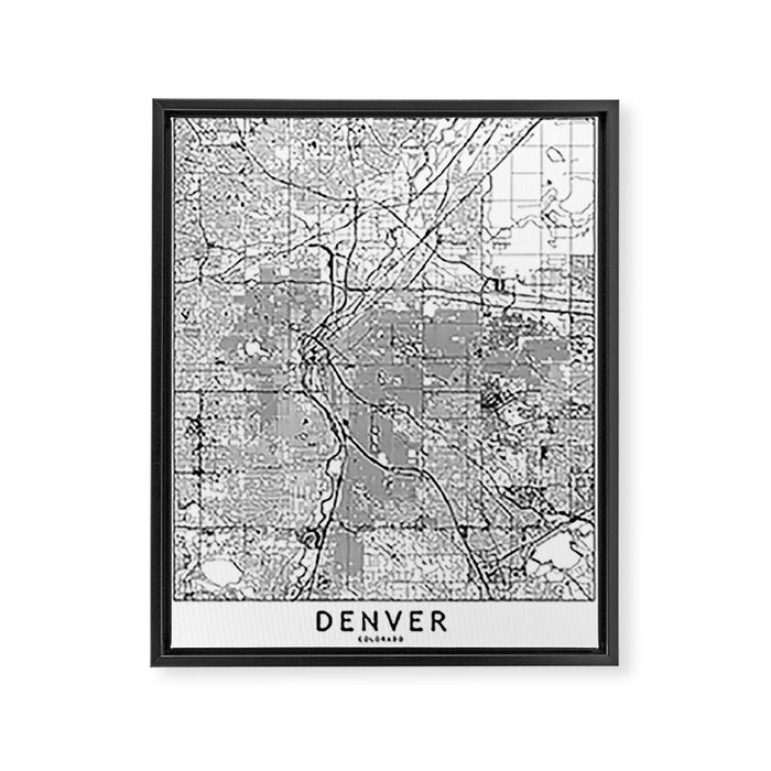 Denver White Map Framed Canvas Print Gallery Image 1