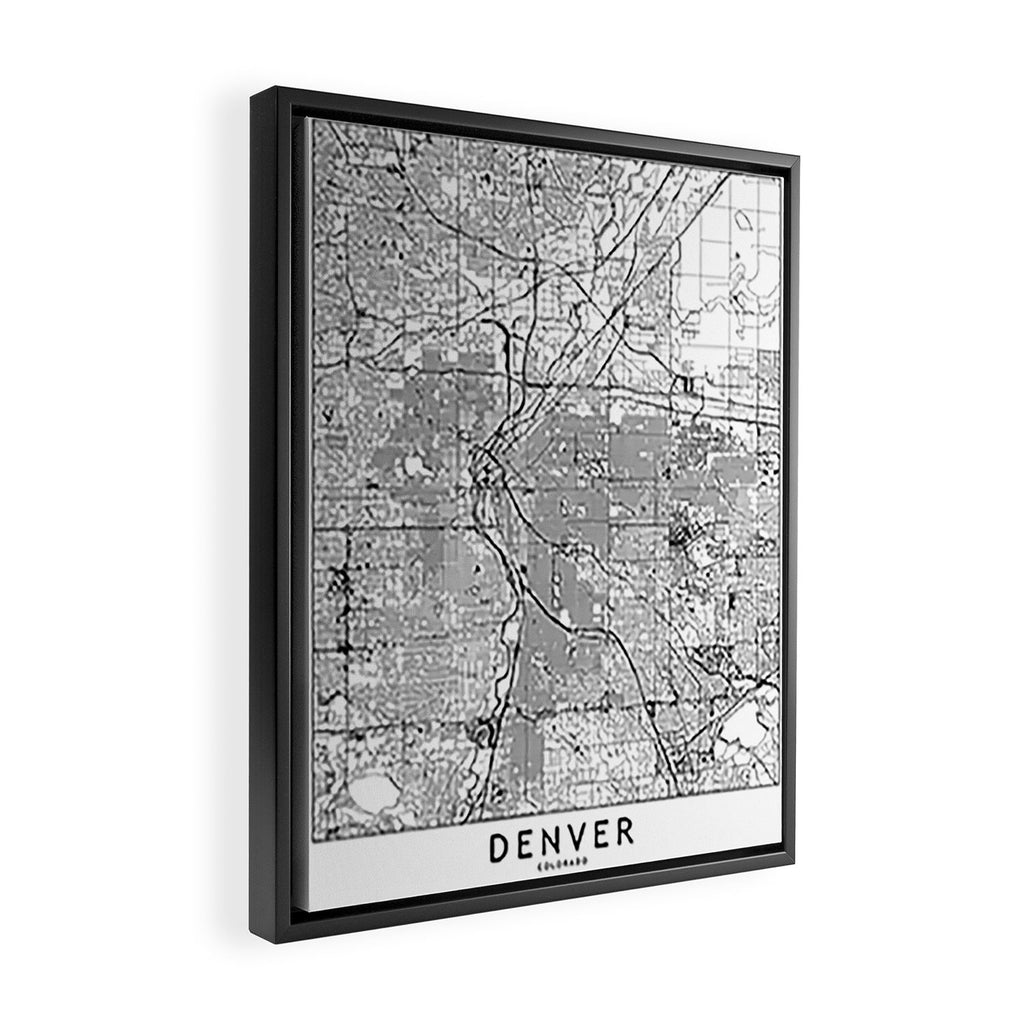 Denver White Map Framed Canvas Print Gallery Image 2